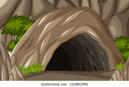 Natural cave in the forest background illustration