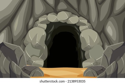 Cueva natural en la ilustración de fondo forestal