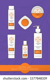 Natural CBD beauty products mockup, vector templates for skin care, natural ingredients healthcare illustration in minimalist way