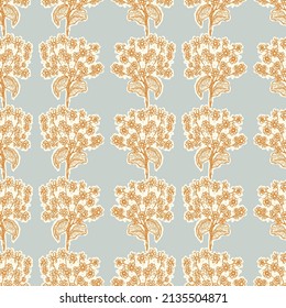 Natürliche schicke Boho-Blume nahtloses Muster im schwammigen Blumenstil. Handgezeichneter biologischer Botanischer Modedruck. Moderner Sommergarten blüht in trendiger Vintage Landschaft Kernfarbe. 
