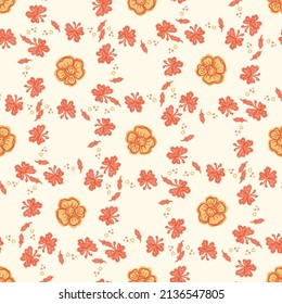 Natural chic boho flower seamless pattern in ditzy wildflower style. Hand drawn organic botanics fashion print. Modern summer nature garden bloom in trendy vintage country cottagecore color. 