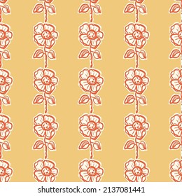 Natural chic boho flower seamless pattern in ditzy wildflower style. Hand drawn organic botanics fashion print. Modern summer nature garden bloom in trendy vintage country cottagecore color. 