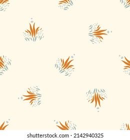 Natural chic boho flower seamless pattern in ditzy wildflower style. Hand drawn organic botanics fashion print. Modern summer nature garden bloom in trendy vintage country cottagecore color. 