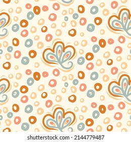 Natural chic boho flower seamless pattern in ditzy wildflower style. Hand drawn organic botanics fashion print. Modern summer nature garden bloom in trendy vintage country cottagecore color. 