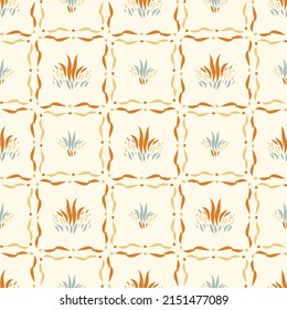 Natural chic boho flower seamless pattern in ditzy wildflower style. Hand drawn organic botanics fashion print. Modern summer nature garden bloom in trendy vintage country cottagecore color. 
