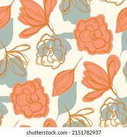 Natural chic boho flower seamless pattern in ditzy wildflower style. Hand drawn organic botanics fashion print. Modern summer nature garden bloom in trendy vintage country cottagecore color. 