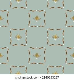 Patrón inquebrantable de boho chic y natural en un estilo de hoja suave. Huella de la moda botánica orgánica dibujada a mano. Moderno jardín natural de verano en un moderno color rústico de moda. 