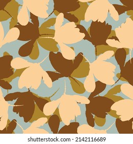Natural chic boho foliage seamless pattern in ditzy leaf style. Hand drawn organic botanics fashion print. Modern summer nature garden in trendy vintage country cottagecore color. 