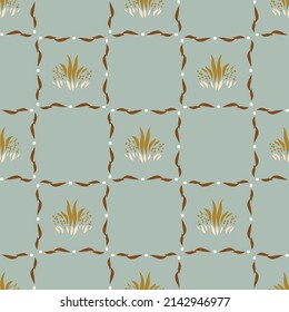 Patrón inquebrantable de boho chic y natural en un estilo de hoja suave. Huella de la moda botánica orgánica dibujada a mano. Moderno jardín natural de verano en un moderno color rústico de moda. 