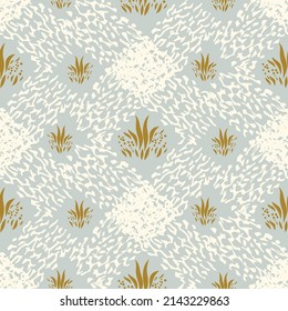 Natural chic boho foliage seamless pattern in ditzy leaf style. Hand drawn organic botanics fashion print. Modern summer nature garden in trendy vintage country cottagecore color. 