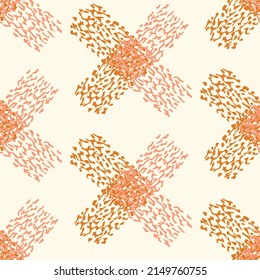 Natural chic boho geometric shape seamless pattern in ditzy style. Hand drawn organic fashion print. Modern summer nature geo in trendy vintage country cottagecore color. 