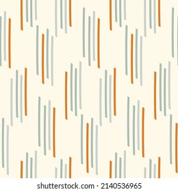 Natural chic boho stripe seamless pattern in ditzy style. Hand drawn organic fashion print. Modern summer nature ticking in trendy vintage country cottagecore color. 