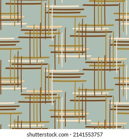 Natural chic boho stripe seamless pattern in ditzy style. Hand drawn organic fashion print. Modern summer nature ticking in trendy vintage country cottagecore color. 