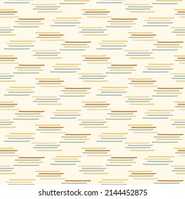 Natural chic boho stripe seamless pattern in ditzy style. Hand drawn organic fashion print. Modern summer nature ticking in trendy vintage country cottagecore color. 