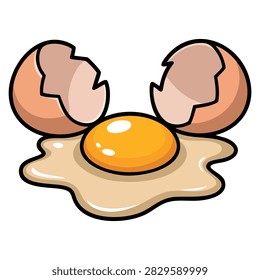 Natural chicken broken egg illustration with organic farming theme protein and yolk ingredient for scrambled eggs breakfast cartoon flat vector design