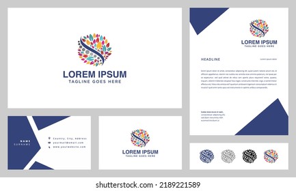 natural chiropractic leaf business card and letterhead design vector