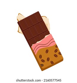 Natural chocolate cocoa beans bar. Sweet dessert, pastry sweets, candy shop products, cacao seeds ingredient, homemade chocolate, food product from roasted cacao pods vector illustration