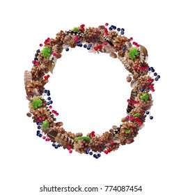 natural  Christmas wreath on transparent background. New Year wreath. Festive xmas sketch for holiday greeting cards, decoration of sale promotion, banners, flyers, posters. 
