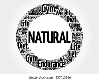 NATURAL circle stamp word cloud, fitness, sport, health concept