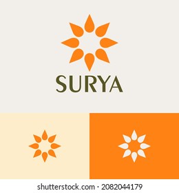 Natural circular sun logo design concept. Yoga company brand logomark illustration. Can representing blossom, lotus, summer, spark, spa, beauty, fashion.
