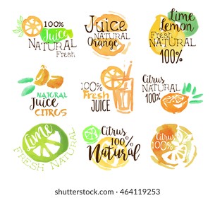 NAtural Citrus Juice Promo Signs Colorful Set