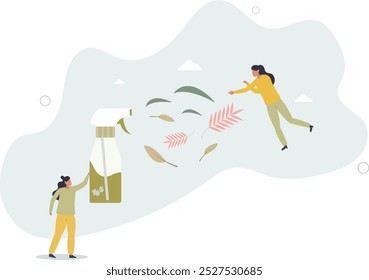 Natural cleaning and ecological hygiene products using.Eco friendly and green spray for clean and fresh house.flat design with people.