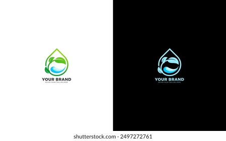 Logo de agua clara natural, hoja y gota de agua icono, símbolo de agua natural. Diseño de Ilustración vectorial gráfica