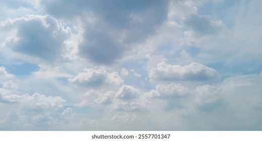 Natural and cloudy fresh blue sky background. Natural sky beautiful blue and white texture background. Blue sky and cloud on summer daytime.
