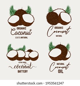 Natural Coconut - set of hand lettering and calligraphy logo.