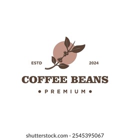 natural coffee logo concept, minimal hipster logo vector coffee bean plant branch with simple leaf icon for natural cafe concept