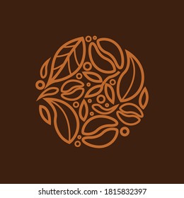 natural coffee logo doodle style elegant circle shape brown color, vector graphic design