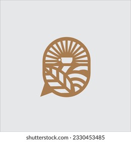 natural coffee logo doodle style elegant circle shape brown color, vector graphic design