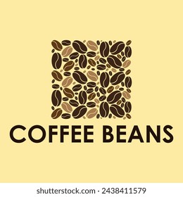 Natural coffee logo doodle style elegant circle shape brown color, vector graphic design, Pattern coffee beans.