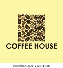 Natural coffee logo doodle style elegant circle shape brown color, vector graphic design, Pattern coffee beans.