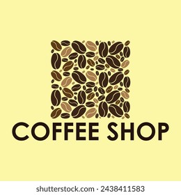 Natural coffee logo doodle style elegant circle shape brown color, vector graphic design, Pattern coffee beans.