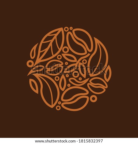 natural coffee logo doodle style elegant circle shape brown color, vector graphic design