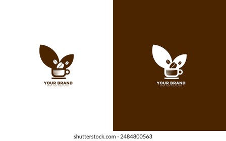 Natural coffee logo. Coffee icon, natural, leaf, healthy. Graphic vector illustration design