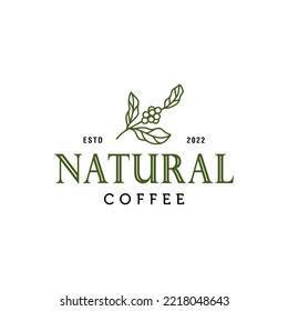 natural coffee plant logo. coffee bean plant branch hipster minimal logo vector with leaf simple line outline icon for natural cafe concept.
