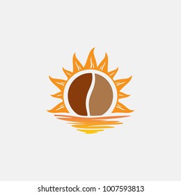 natural coffee sunset logo vector, sun coffee logo concept. vector art.