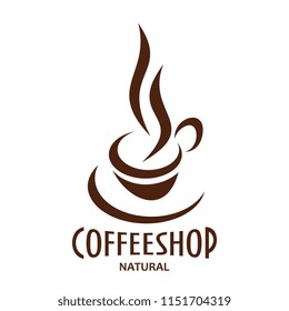 Natural coffeeshop and coffee cup for coffeehouse cafe or cafeteria and coffee shop sign. Vector isolated icon of of steamy cappuccino or americano and espresso coffee mug