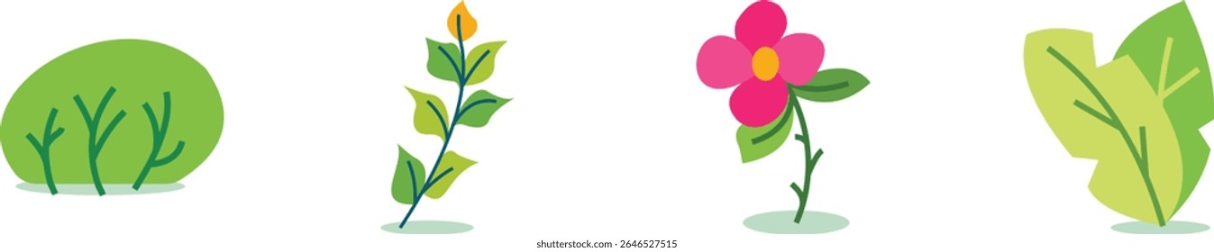 Iconos vectoriales minimalistas de estilo plano de plantas y follaje. Ideal para una marca ecológica, gráficos de Web y diseños creativos.