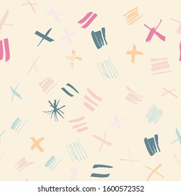 Natural color abstract geometric shapes seamless pattern with hand drawn texture background. Design for wrapping paper, wallpaper, fabric print, backdrop. Vector illustration.