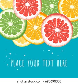 Natural colorful postcard and banner concept with citrus fruits. Vector illustration.