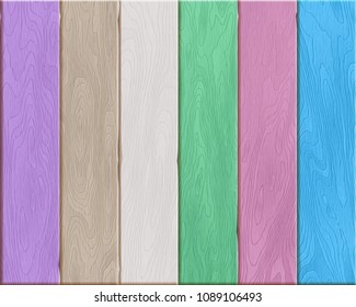 Natural colorful wood texture, painted boards, realistic wooden background, vector