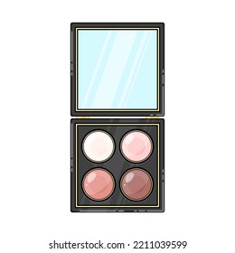 Natural colors eyeshadow palette. Cartoon illustration of an open black square makeup box isolated on a white background. Vector 10 EPS.