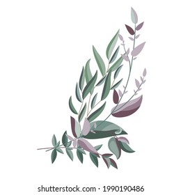 Natural composition of leaves and branches of greenery. An element for the design of greeting cards, invitations, booklets and much more. Vector illustration.