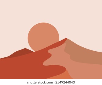 natural contemporâneo estética fundo com paisagem deserto e sol. com cores agradáveis, design de arte minimalista pronto para imprimir