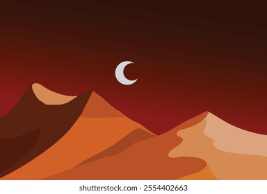 natural contemporary aesthetic background with landscape desert and Night time. with nice colors, minimalist art design ready to print