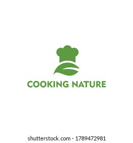 A natural cooking logo with a leaf on top is a cooking hat