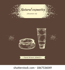 Natural cosmetic accessories . Detailed hand-drawn sketches